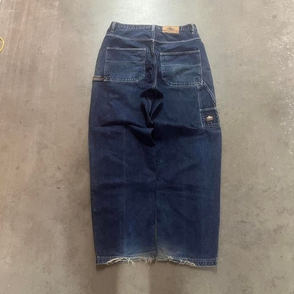 Y2K PNB nation men's dark‎ wash blue jeans baggy skater hiphop wide leg 36